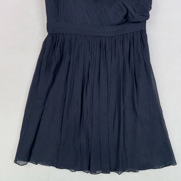 J Crew Dress Womens 10 Navy Blue Silk Chiffon Cara One Shoulder Draped Event - Picture 6 of 14
